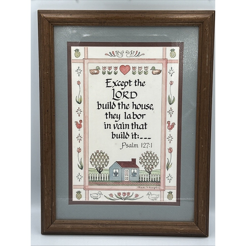 Vtg Charles Humphrey Wall Art Bible Psalm Framed Print Duck Granny Farmhouse